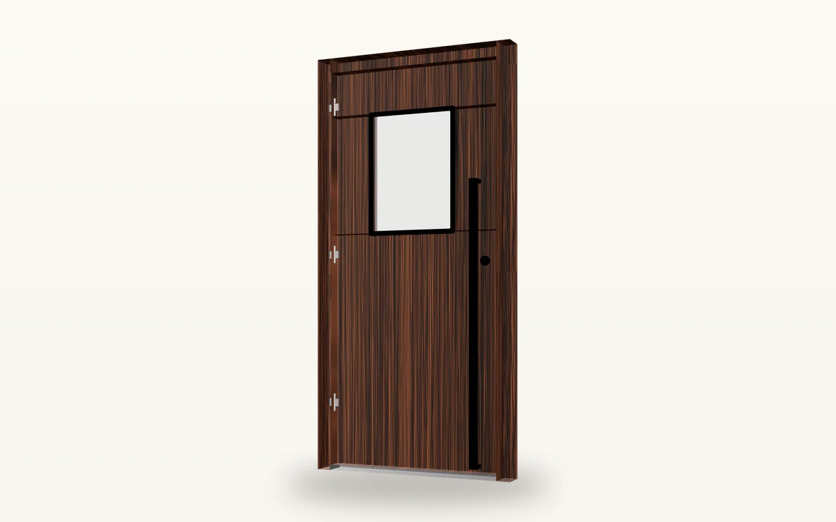 Render z konfiguratora: Drzwi wejściowe w okleinie orzech ciemny pod kątem