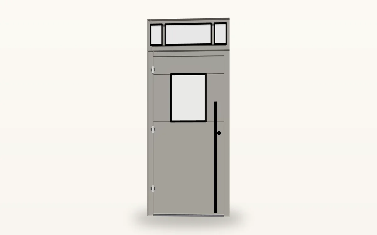 Render z konfiguratora: Drzwi wejściowe w kolorze quartz grey z naświetlem górnym
