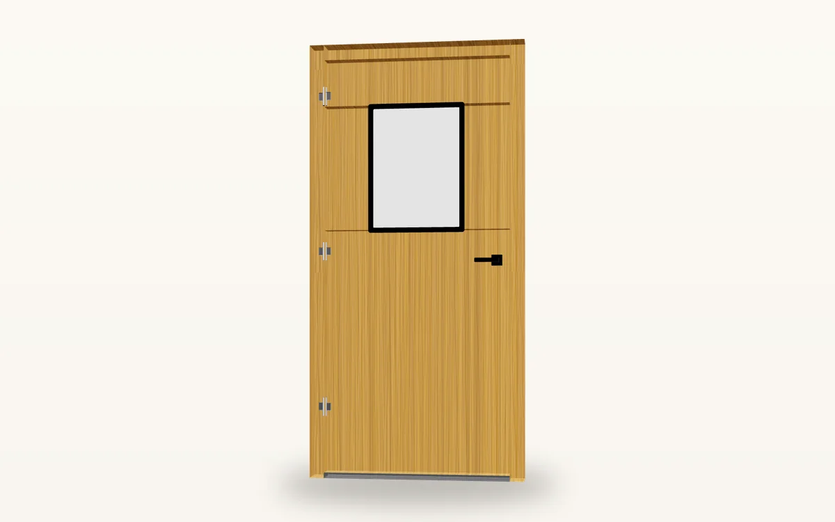 Render z konfiguratora: Drzwi wejściowe w okleinie Winchester z matowym szkłem i kwadratową klamką