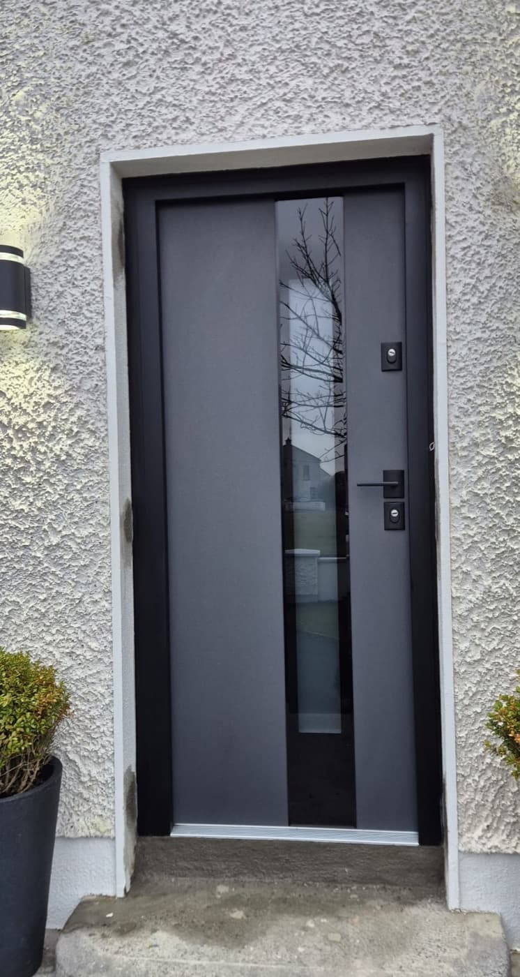 Anthracite, glazed panel — front door fitted in Ireland by Kilgate Doors