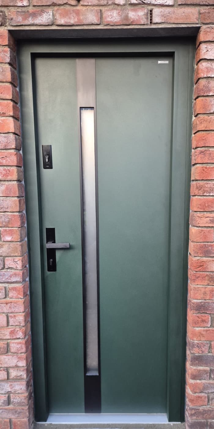 Dark green, long pull handle — front door fitted in Ireland by Kilgate Doors