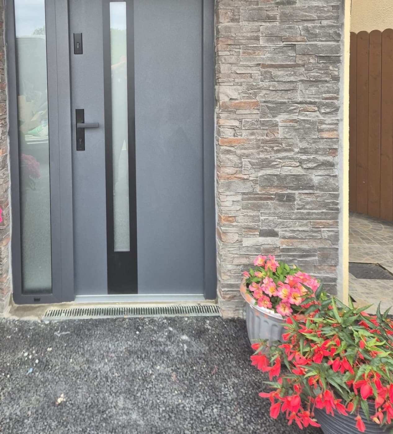 Grey, one sidelight — front door fitted in Ireland by Kilgate Doors