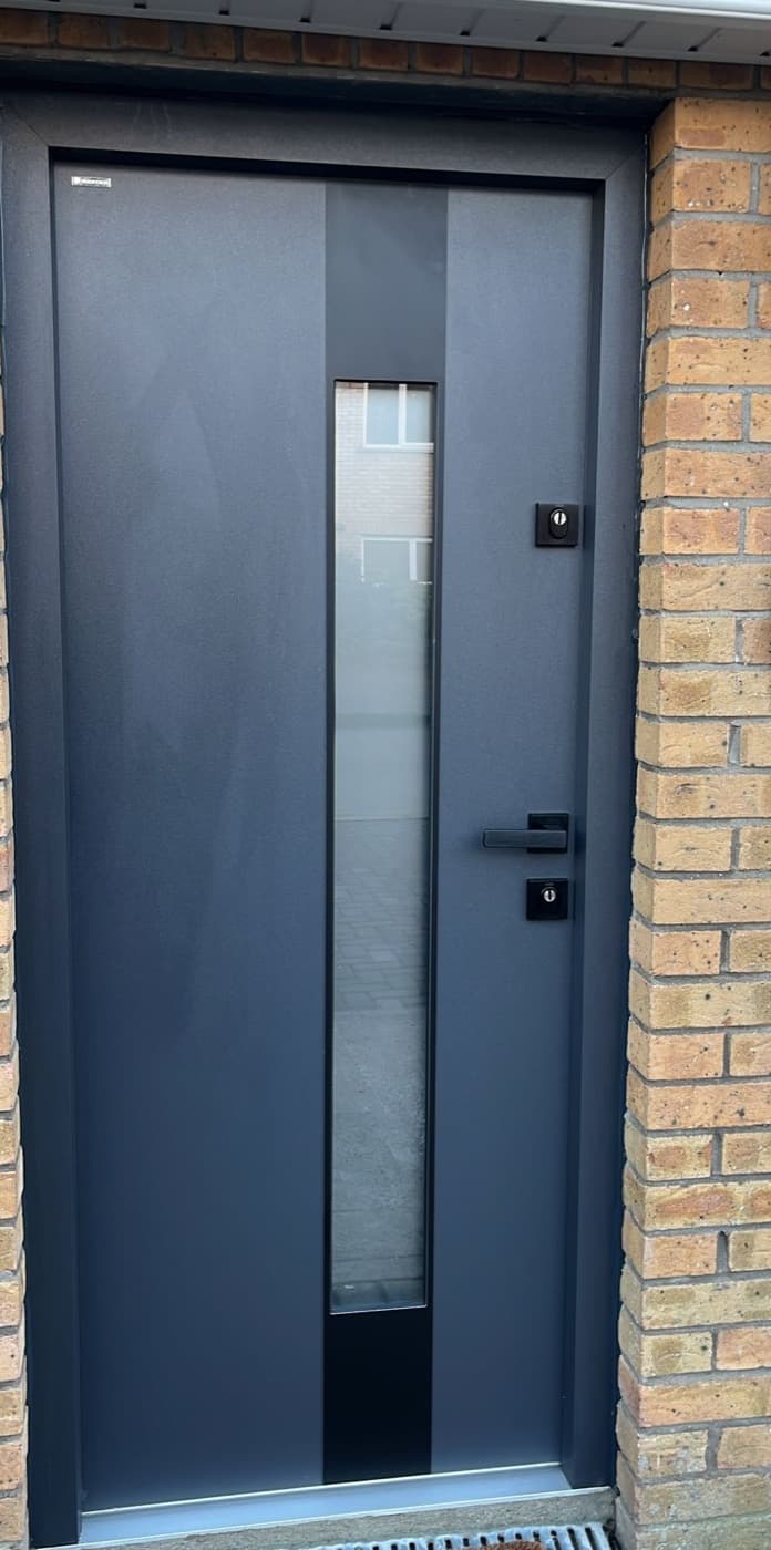 Anthracite, tall glazing — front door fitted in Ireland by Kilgate Doors