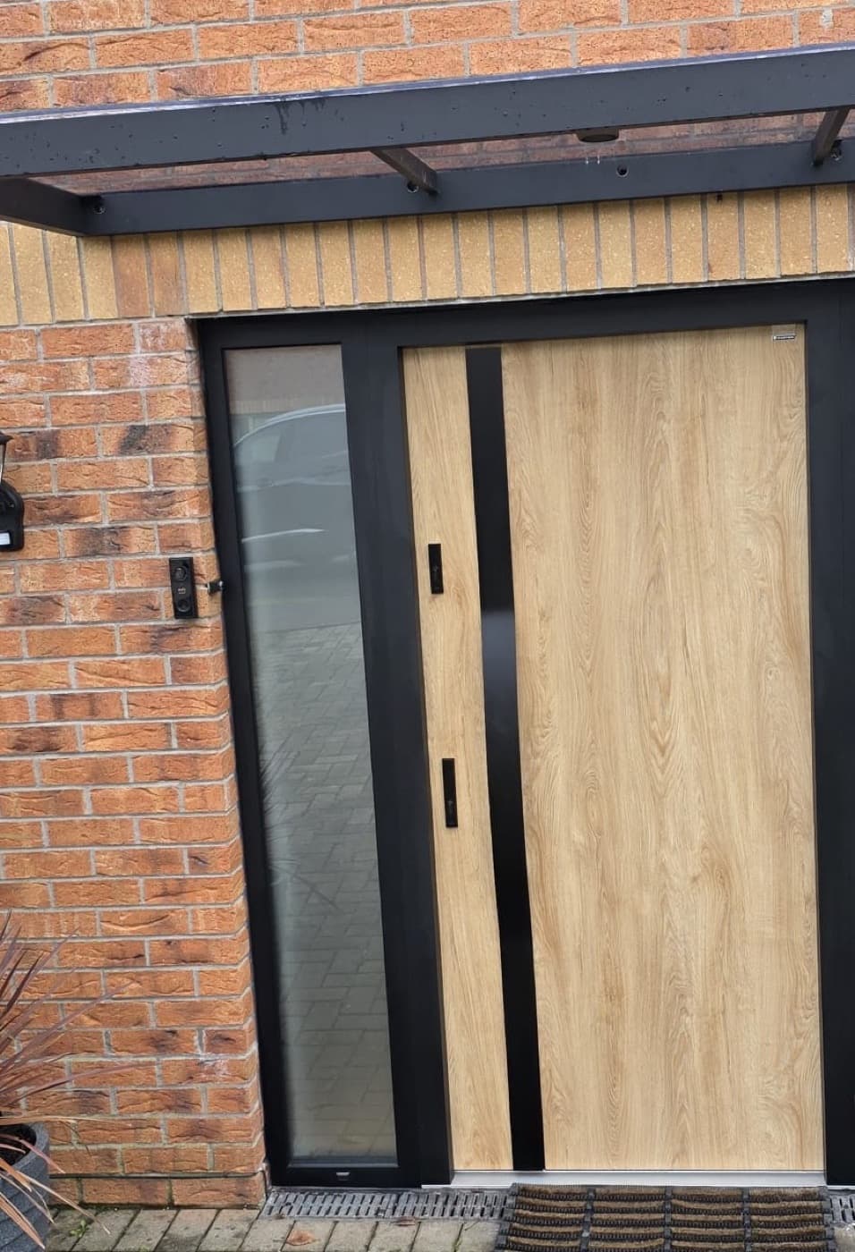 Light oak, one sidelight — front door fitted in Ireland by Kilgate Doors