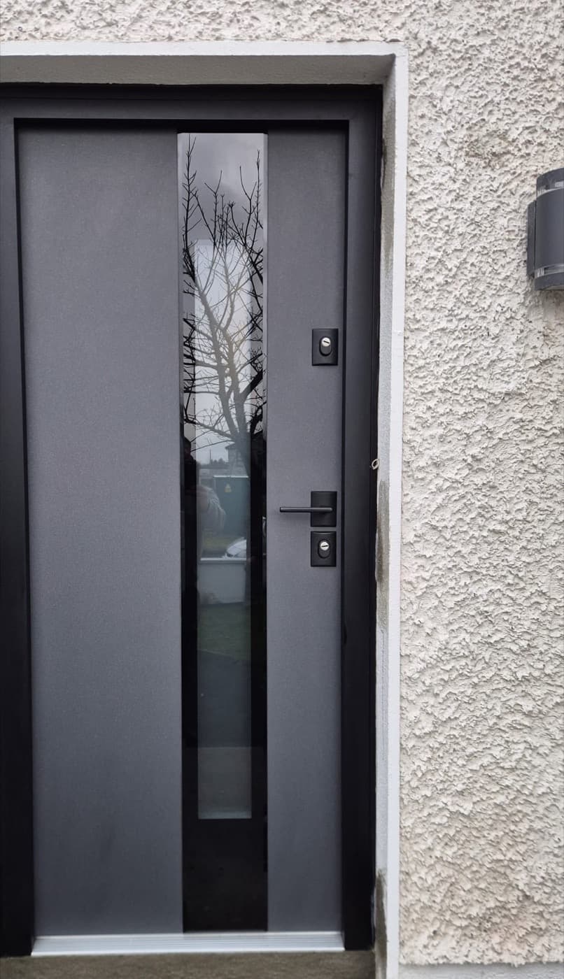 Anthracite, glazed panel — front door fitted in Ireland by Kilgate Doors