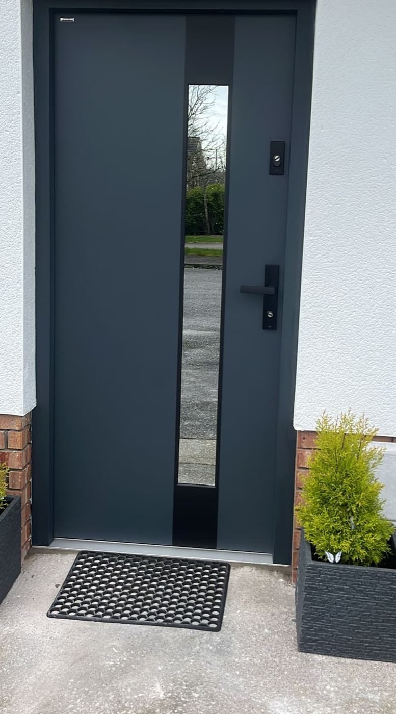 Anthracite, glazed panel — front door fitted in Ireland by Kilgate Doors