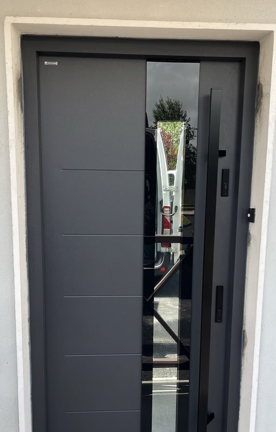 Anthracite, milled grooves — front door fitted in Ireland by Kilgate Doors