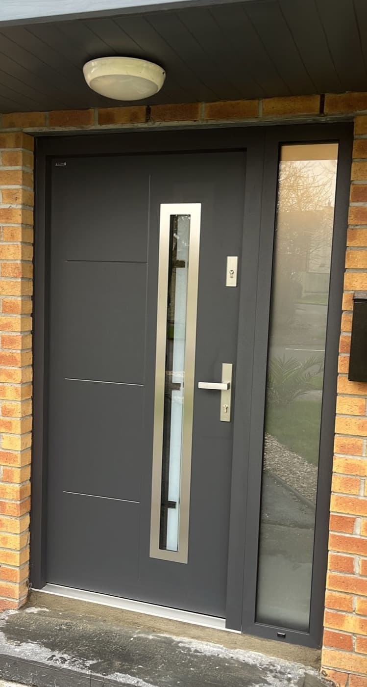 Grey, one sidelight — front door fitted in Ireland by Kilgate Doors
