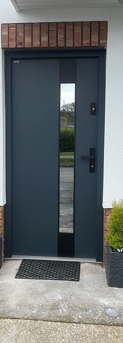 Anthracite, long glazing — front door fitted in Ireland by Kilgate Doors